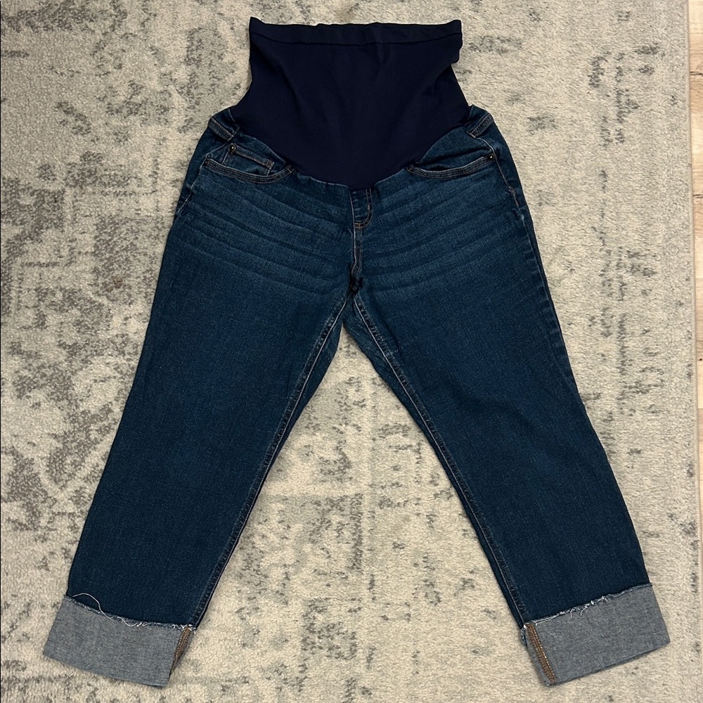 Indigo Blue Women's Maternity Cropped Jeans - Dark Blue